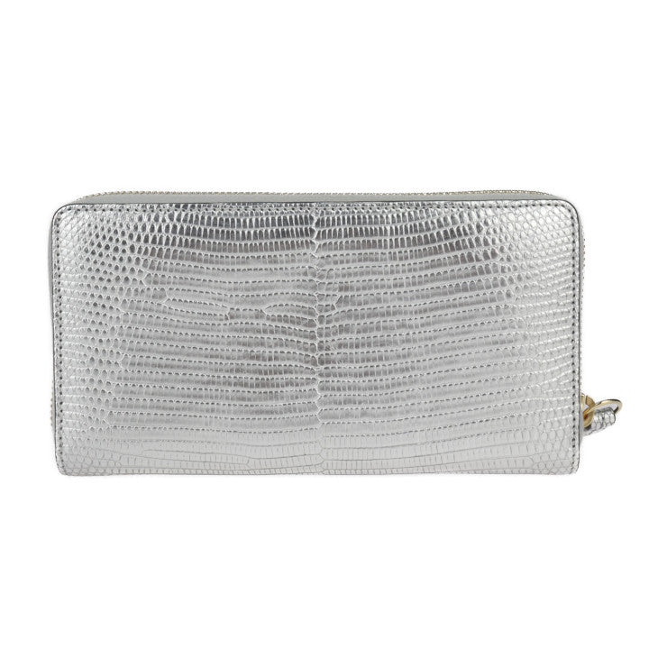 美品 GUCCI グッチ GGマーモント 長財布 456117 リザード シルバー ゴールド金具 ラウンドファスナー