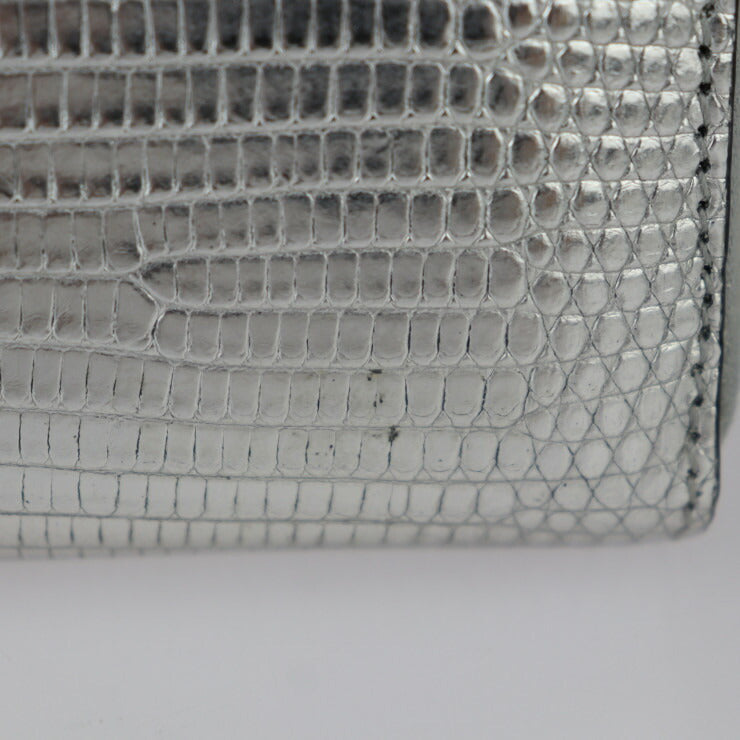 美品 GUCCI グッチ GGマーモント 長財布 456117 リザード シルバー ゴールド金具 ラウンドファスナー