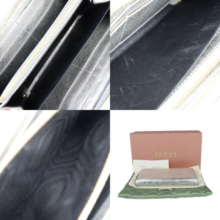 美品 GUCCI グッチ GGマーモント 長財布 456117 リザード シルバー ゴールド金具 ラウンドファスナー