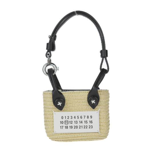 超美品 Maison Margiela メゾン マルジェラ マイクロ ペーパトート バッグチャーム ハンドバッグ SA1VL0006 セルロース織布×レザー ナチュラル ブラック×ホワイト シルバー金具