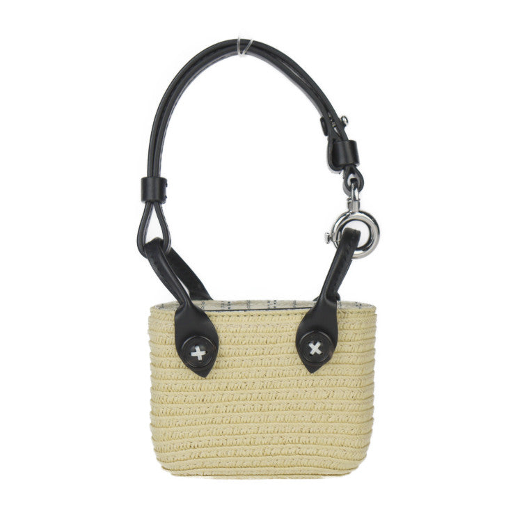 超美品 Maison Margiela メゾン マルジェラ マイクロ ペーパトート バッグチャーム ハンドバッグ SA1VL0006 セルロース織布×レザー ナチュラル ブラック×ホワイト シルバー金具