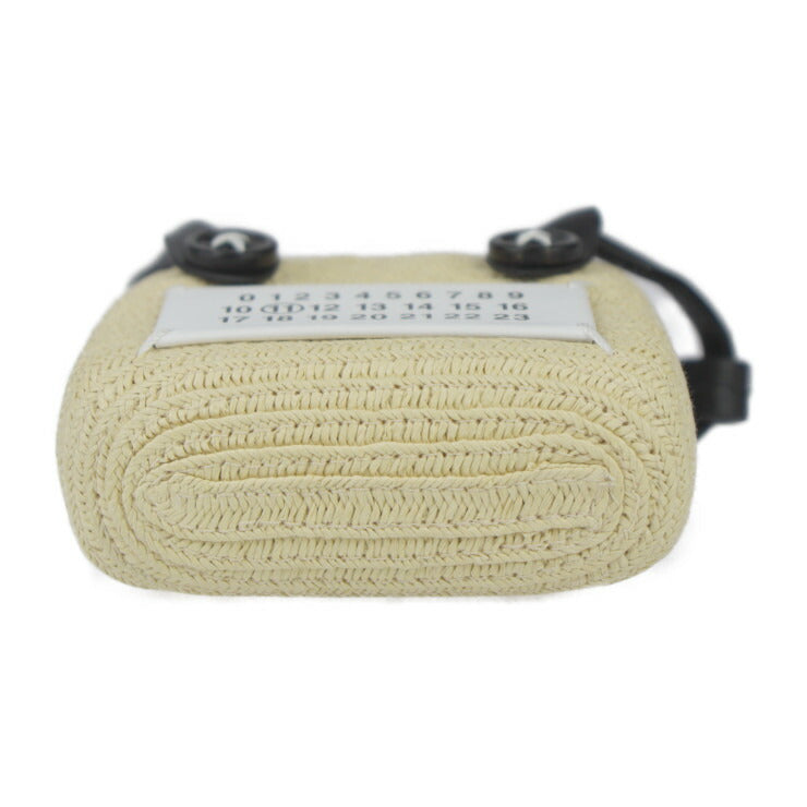 超美品 Maison Margiela メゾン マルジェラ マイクロ ペーパトート バッグチャーム ハンドバッグ SA1VL0006 セルロース織布×レザー ナチュラル ブラック×ホワイト シルバー金具