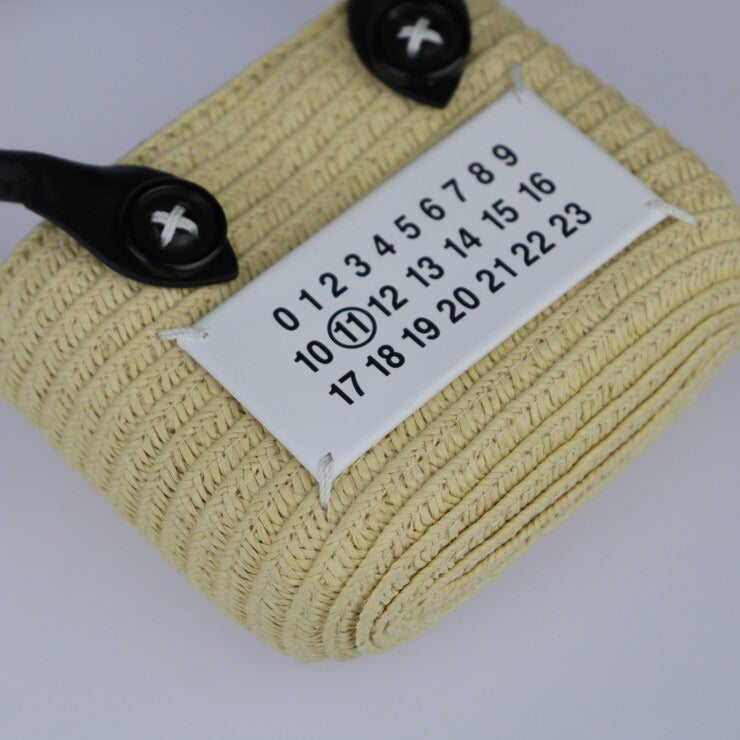 超美品 Maison Margiela メゾン マルジェラ マイクロ ペーパトート バッグチャーム ハンドバッグ SA1VL0006 セルロース織布×レザー ナチュラル ブラック×ホワイト シルバー金具