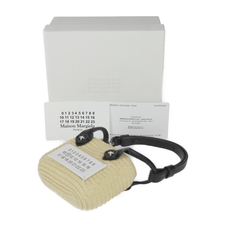 超美品 Maison Margiela メゾン マルジェラ マイクロ ペーパトート バッグチャーム ハンドバッグ SA1VL0006 セルロース織布×レザー ナチュラル ブラック×ホワイト シルバー金具