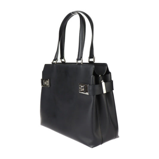 美品 Salvatore Ferragamo サルヴァトーレ フェラガモ ガンチーニ ハンドバッグ 21 0166 カーフレザー ブラック シルバー金具 2WAY ショルダーバッグ トートバッグ