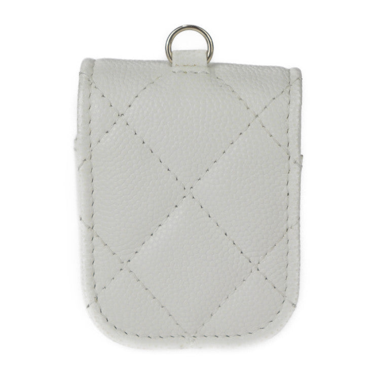 超美品 CHANEL シャネル Airpodsケース 第二世代専用 マトラッセ その他小物 AP1647 キャビアスキン ホワイト ゴールド金具 チェーン ネックストラップ イヤホンケース ホルダー ココマーク