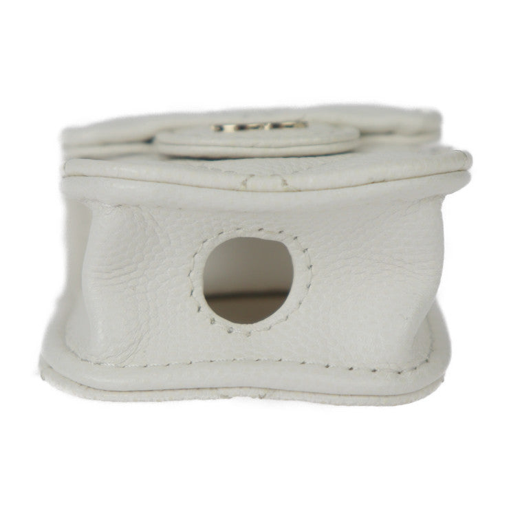 超美品 CHANEL シャネル Airpodsケース 第二世代専用 マトラッセ その他小物 AP1647 キャビアスキン ホワイト ゴールド金具 チェーン ネックストラップ イヤホンケース ホルダー ココマーク