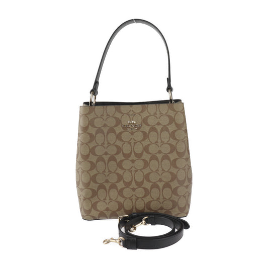 新品未使用展示品 COACH コーチ タウン バケットバッグ シグネチャー ハンドバッグ 91512 PVC レザー ベージュ系 ブラック ゴールド金具 2WAY ショルダーバッグ