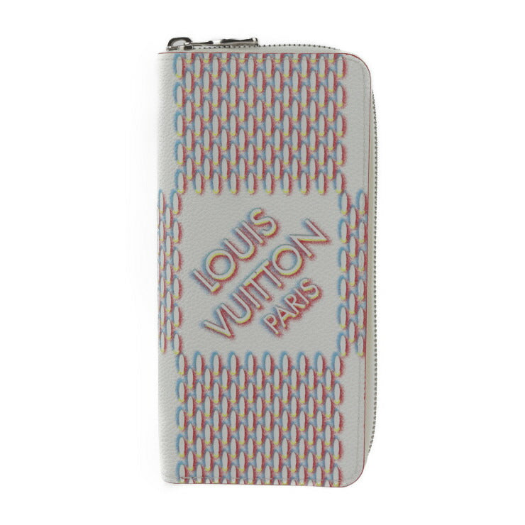 超美品 LOUIS VUITTON ルイ ヴィトン ジッピーウォレット ヴェルティカル ダミエ ジャイアント スプレー 長財布 M81403 レザー ブロン ホワイト系 マルチカラー シルバー金具 二つ折り財布 ラウンドファスナー