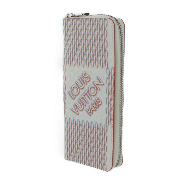 超美品 LOUIS VUITTON ルイ ヴィトン ジッピーウォレット ヴェルティカル ダミエ ジャイアント スプレー 長財布 M81403 レザー ブロン ホワイト系 マルチカラー シルバー金具 二つ折り財布 ラウンドファスナー