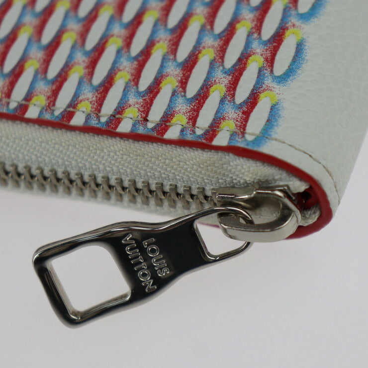 超美品 LOUIS VUITTON ルイ ヴィトン ジッピーウォレット ヴェルティカル ダミエ ジャイアント スプレー 長財布 M81403 レザー ブロン ホワイト系 マルチカラー シルバー金具 二つ折り財布 ラウンドファスナー