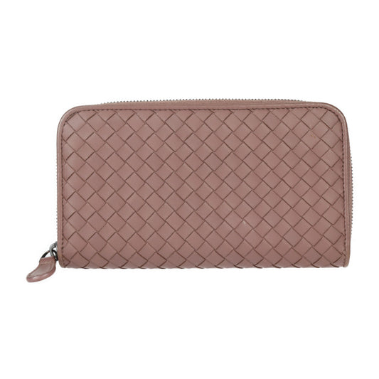 美品 BOTTEGAVENETA ボッテガヴェネタ ジップアラウンドウォレット 長財布 114076 レザー ダークピンクベージュ系 ラウンドファスナー