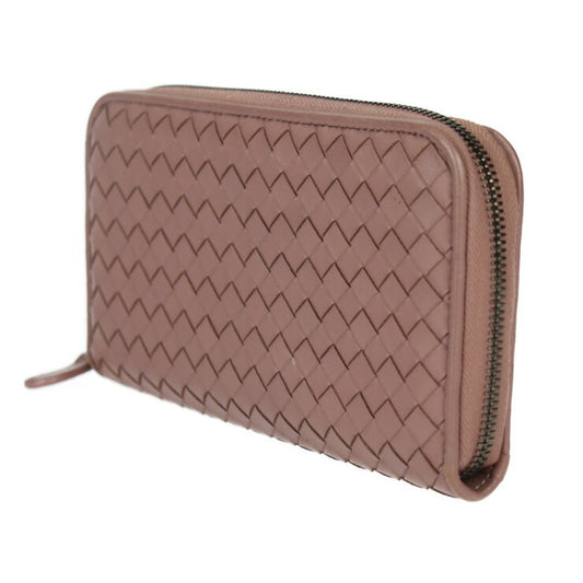 美品 BOTTEGAVENETA ボッテガヴェネタ ジップアラウンドウォレット 長財布 114076 レザー ダークピンクベージュ系 ラウンドファスナー