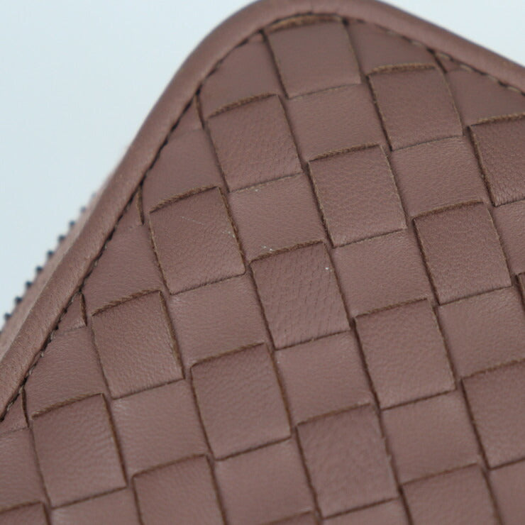 美品 BOTTEGAVENETA ボッテガヴェネタ ジップアラウンドウォレット 長財布 114076 レザー ダークピンクベージュ系 ラウンドファスナー