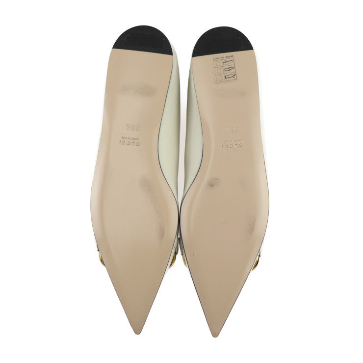 新品未使用展示品 GUCCI グッチ ホースビット パンプス 621161 表記サイズ 35 1/2 レザー アイボリー ゴールド シルバー 参考サイズ22.5cm チェーン フラットシューズ