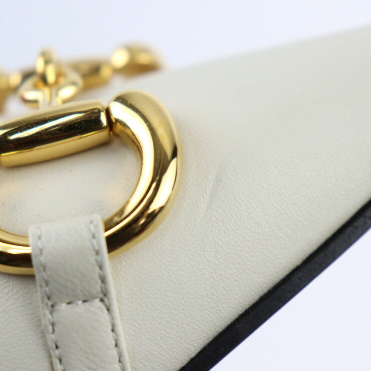 新品未使用展示品 GUCCI グッチ ホースビット パンプス 621161 表記サイズ 35 1/2 レザー アイボリー ゴールド シルバー 参考サイズ22.5cm チェーン フラットシューズ