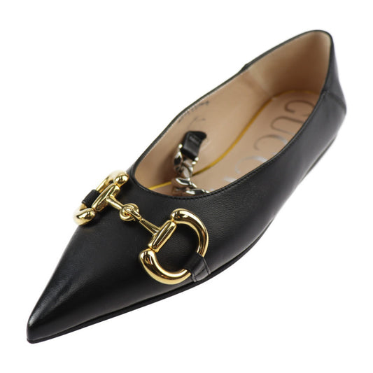 新品未使用展示品 GUCCI グッチ ホースビット パンプス 621161 表記サイズ 34 1/2 レザー ブラック ゴールド シルバー 参考サイズ21.5cm フラットシューズ