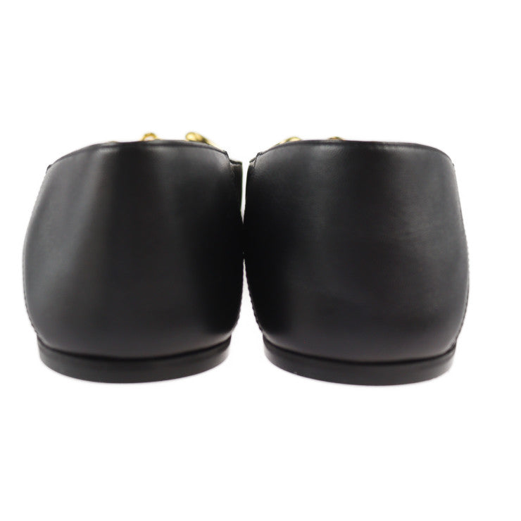 新品未使用展示品 GUCCI グッチ ホースビット パンプス 621161 表記サイズ 34 1/2 レザー ブラック ゴールド シルバー 参考サイズ21.5cm フラットシューズ