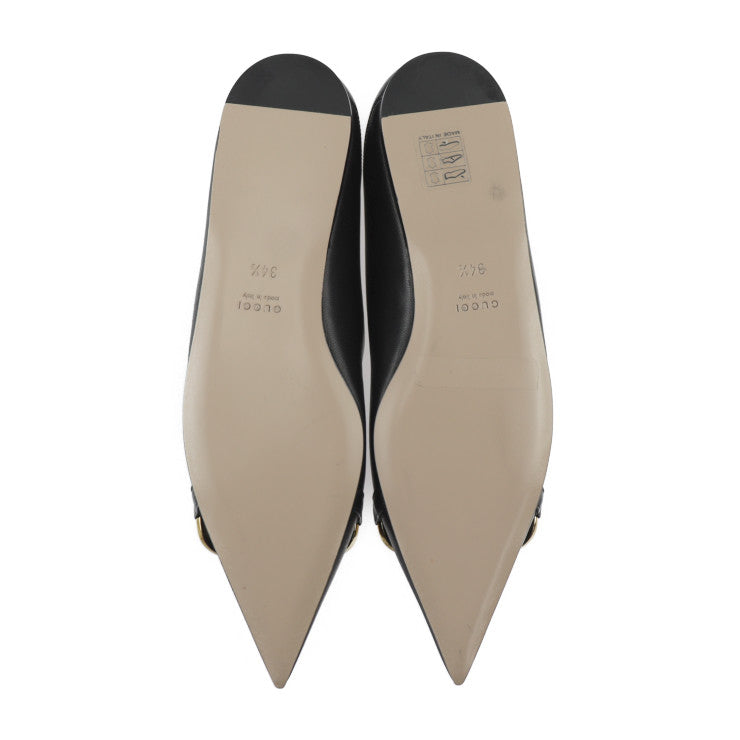 新品未使用展示品 GUCCI グッチ ホースビット パンプス 621161 表記サイズ 34 1/2 レザー ブラック ゴールド シルバー 参考サイズ21.5cm フラットシューズ