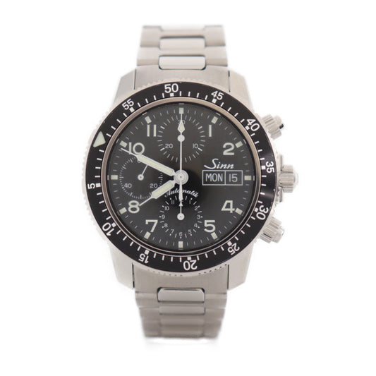 超美品 Sinn ジン インストゥルメント クロノグラフ 腕時計 103.B.SA.AUTO ステンレススチール シルバー ブラック文字盤 自動巻き クロノグラフ