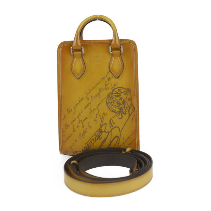 超美品 Berluti ベルルッティ PREMIER_JOUR_GULLIVER-V2 プルミエジュール ガリバー ハンドバッグ - ヴェネチアレザー イエローブラウン系 シルバー金具 2WAY ショルダーバッグ スクリット カリグラフィ