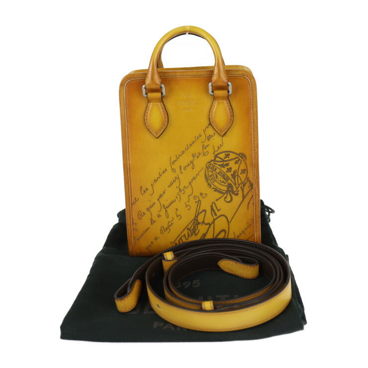 超美品 Berluti ベルルッティ PREMIER_JOUR_GULLIVER-V2 プルミエジュール ガリバー ハンドバッグ - ヴェネチアレザー イエローブラウン系 シルバー金具 2WAY ショルダーバッグ スクリット カリグラフィ