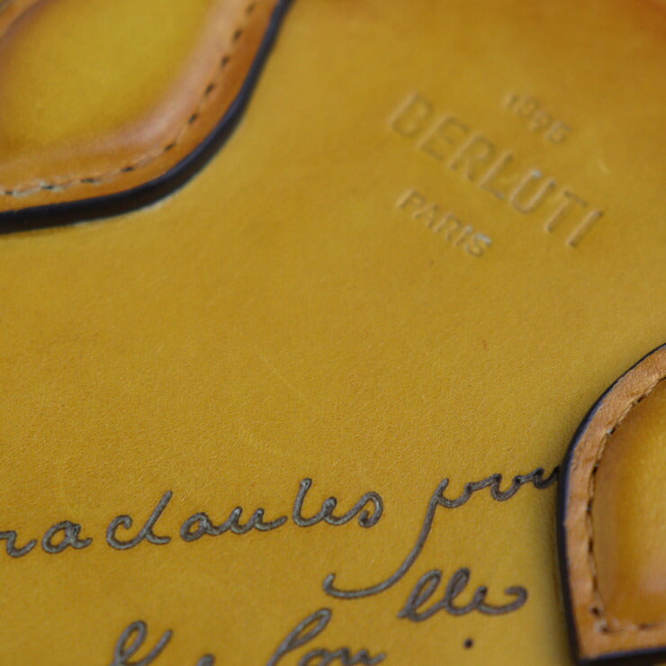 超美品 Berluti ベルルッティ PREMIER_JOUR_GULLIVER-V2 プルミエジュール ガリバー ハンドバッグ - ヴェネチアレザー イエローブラウン系 シルバー金具 2WAY ショルダーバッグ スクリット カリグラフィ