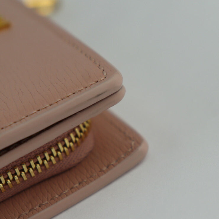 超美品 GUCCI グッチ スクリプト ジップアラウンドウォレット 二つ折り財布 772640 レザー ピンク ゴールド金具 L字ファスナー