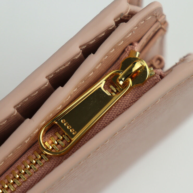超美品 GUCCI グッチ スクリプト ジップアラウンドウォレット 二つ折り財布 772640 レザー ピンク ゴールド金具 L字ファスナー