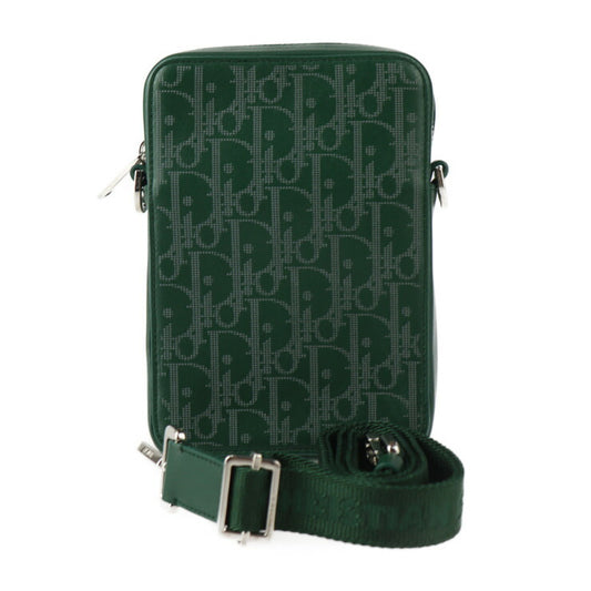 超美品 Christian Dior クリスチャンディオール ワールドツアー メッセンジャー ポーチ オブリーク ショルダーバッグ 2ESBC265 レザー グリーン シルバー金具 ポシェット