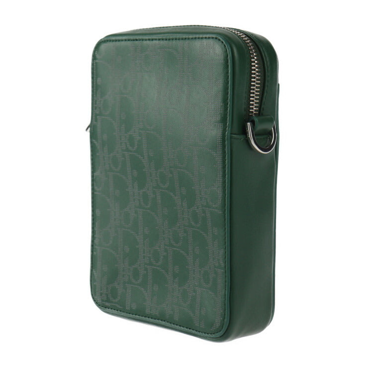 超美品 Christian Dior クリスチャンディオール ワールドツアー メッセンジャー ポーチ オブリーク ショルダーバッグ 2ESBC265 レザー グリーン シルバー金具 ポシェット