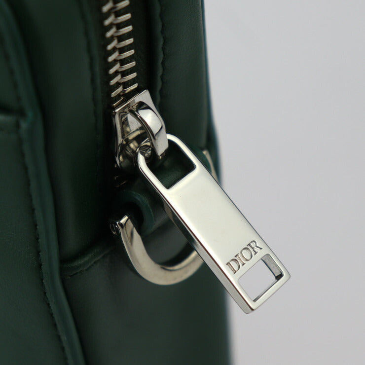 超美品 Christian Dior クリスチャンディオール ワールドツアー メッセンジャー ポーチ オブリーク ショルダーバッグ 2ESBC265 レザー グリーン シルバー金具 ポシェット