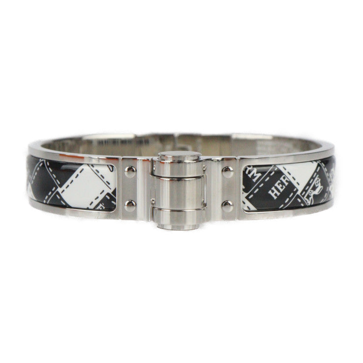 超美品 HERMES エルメス シャルニエール PM ブレスレット - メタル 七宝焼き シルバー ブラック ホワイト バングル
