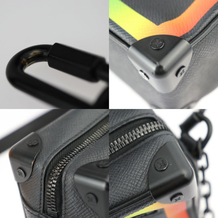 超美品 LOUIS VUITTON ルイ ヴィトン ミニ ソフトトランク タイガ ショルダーバッグ M30351 タイガ レザー ブラック レインボー ポシェット ビトン