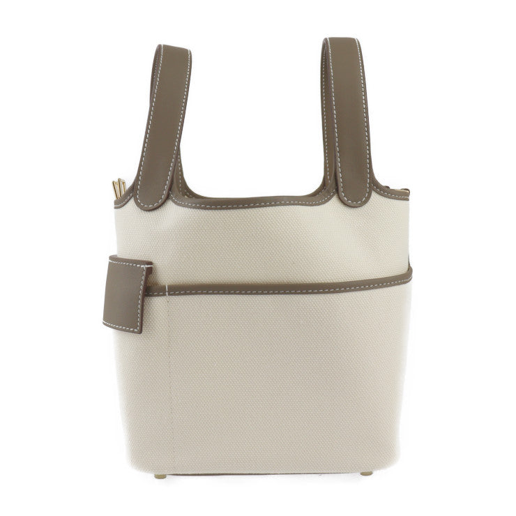 新品未使用展示品 HERMES エルメス ピコタンロックPM カーゴ ポケット ハンドバッグ H083189CC ヴォースイフト トワルゴエラン エクリュ エトゥープ ゴールド金具 トートバッグ W刻印