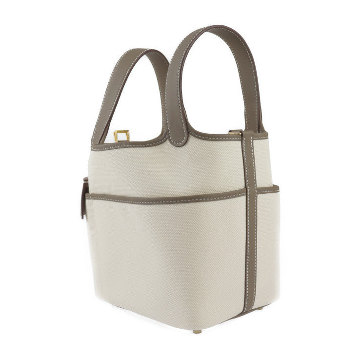 新品未使用展示品 HERMES エルメス ピコタンロックPM カーゴ ポケット ハンドバッグ H083189CC ヴォースイフト トワルゴエラン エクリュ エトゥープ ゴールド金具 トートバッグ W刻印