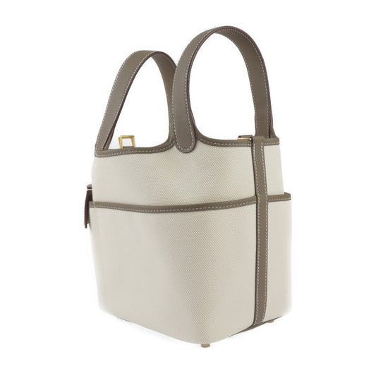 新品未使用展示品 HERMES エルメス ピコタンロックPM カーゴ ポケット ハンドバッグ H083189CC ヴォースイフト トワルゴエラン エクリュ エトゥープ ゴールド金具 トートバッグ W刻印
