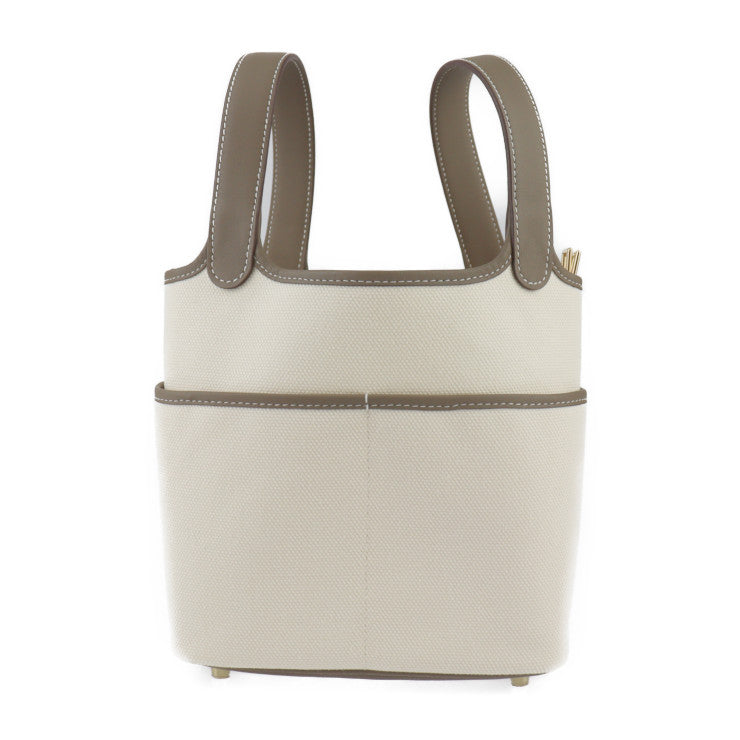 新品未使用展示品 HERMES エルメス ピコタンロックPM カーゴ ポケット ハンドバッグ H083189CC ヴォースイフト トワルゴエラン エクリュ エトゥープ ゴールド金具 トートバッグ W刻印