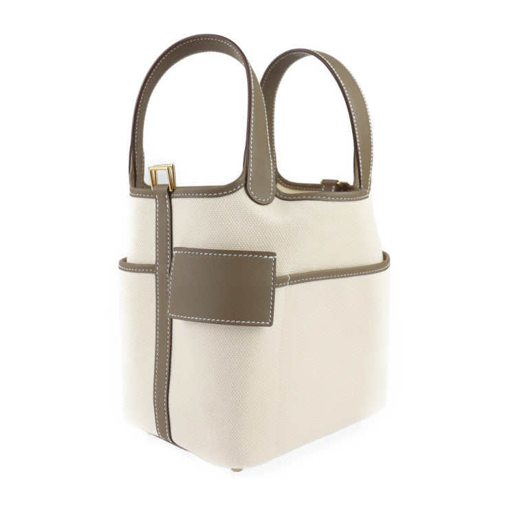 新品未使用展示品 HERMES エルメス ピコタンロックPM カーゴ ポケット ハンドバッグ H083189CC ヴォースイフト トワルゴエラン エクリュ エトゥープ ゴールド金具 トートバッグ W刻印