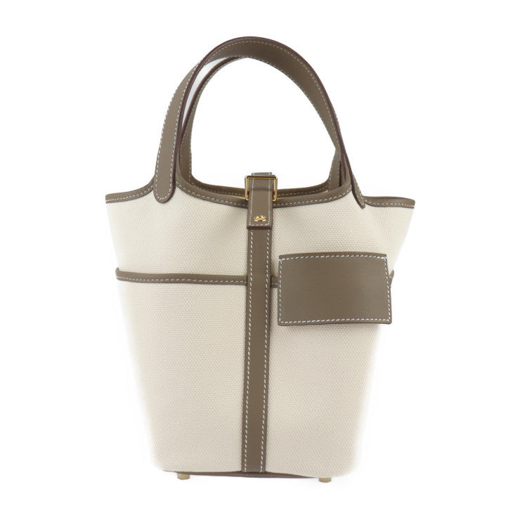 新品未使用展示品 HERMES エルメス ピコタンロックPM カーゴ ポケット ハンドバッグ H083189CC ヴォースイフト トワルゴエラン エクリュ エトゥープ ゴールド金具 トートバッグ W刻印
