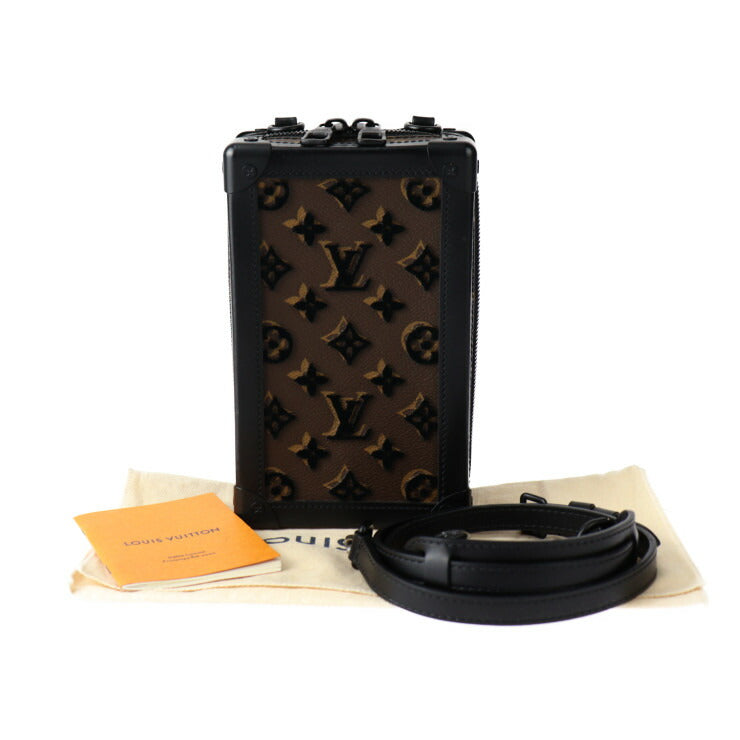 美品 LOUIS VUITTON ルイ ヴィトン ヴァーティカル ソフトトランク モノグラム タフタージュ ショルダーバッグ M45044 レザー モノグラム タフタージュ ブラウン ブラック ポシェット ラウンドファスナー ビトン