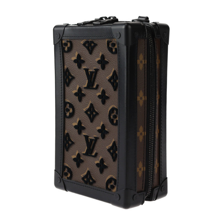 美品 LOUIS VUITTON ルイ ヴィトン ヴァーティカル ソフトトランク モノグラム タフタージュ ショルダーバッグ M45044 レザー モノグラム タフタージュ ブラウン ブラック ポシェット ラウンドファスナー ビトン