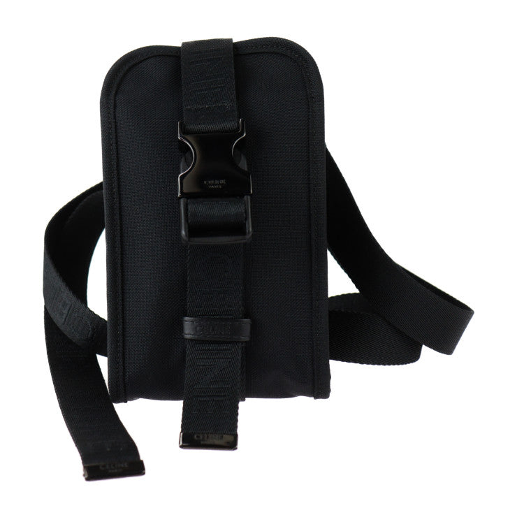 美品 CELINE セリーヌ トレッキング モバイルポーチ ショルダーバッグ 10J212EIJ ナイロン レザー ブラック スマートフォンケース ポシェット