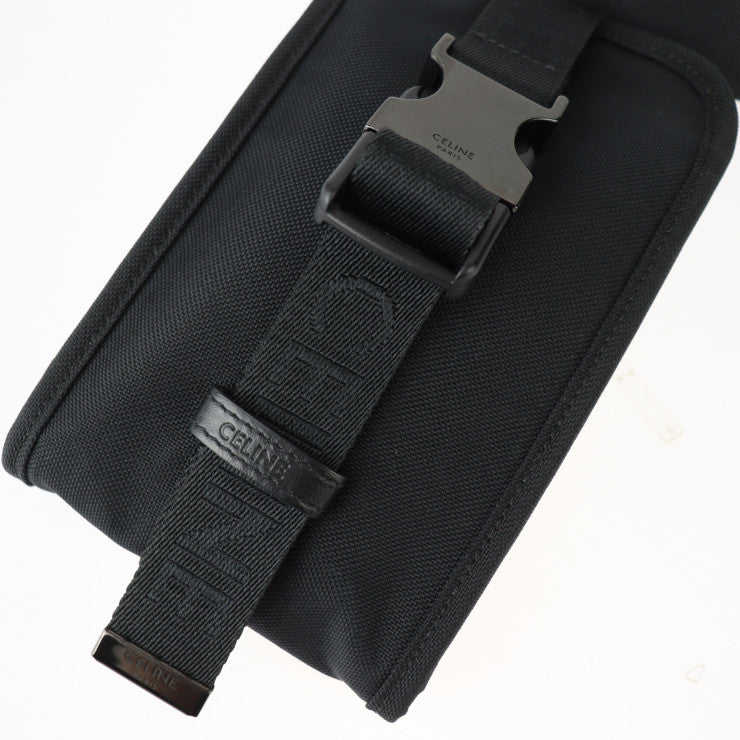 美品 CELINE セリーヌ トレッキング モバイルポーチ ショルダーバッグ 10J212EIJ ナイロン レザー ブラック スマートフォンケース ポシェット