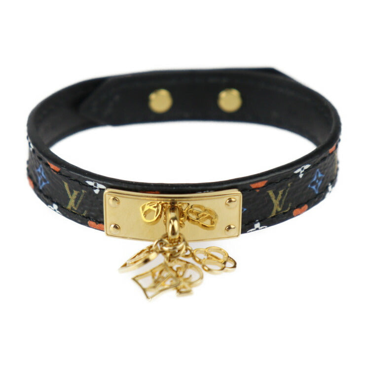 美品 LOUIS VUITTON ルイ ヴィトン ブラスレ ゲーム オン コレクション モノグラム ブレスレット MP285F 表記サイズ 17 PVC レザー ブラック マルチカラー ゴールド金具 トランプ柄モチーフ ビトン