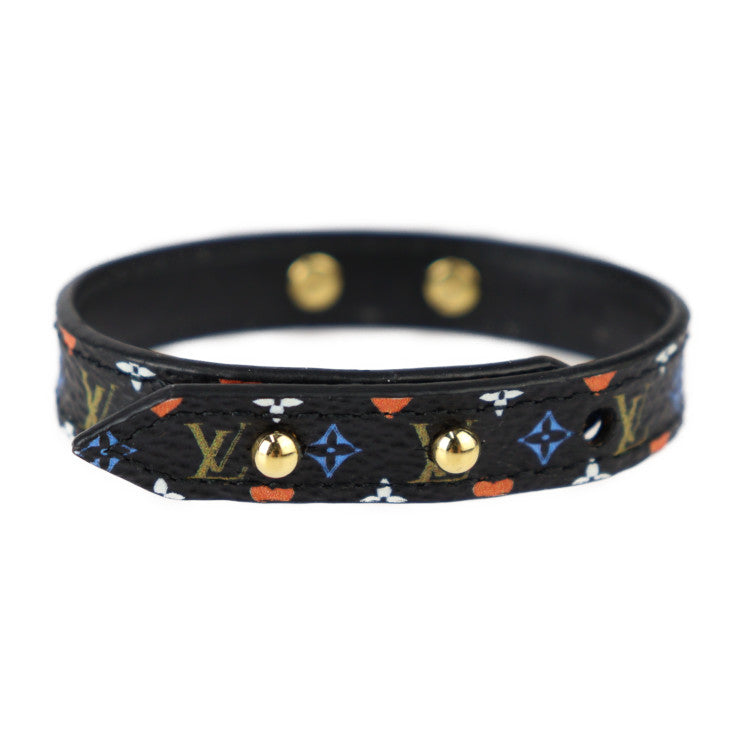 美品 LOUIS VUITTON ルイ ヴィトン ブラスレ ゲーム オン コレクション モノグラム ブレスレット MP285F 表記サイズ 17 PVC レザー ブラック マルチカラー ゴールド金具 トランプ柄モチーフ ビトン