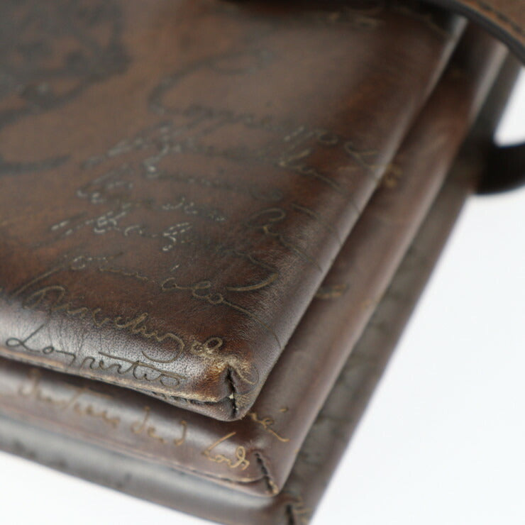 美品 Berluti ベルルッティ TIRIWA ティリワ カリグラフィー セカンドバッグ 135270 スクリット ヴェネチアンレザー ブラウン レザーオールインワン クラッチバッグ