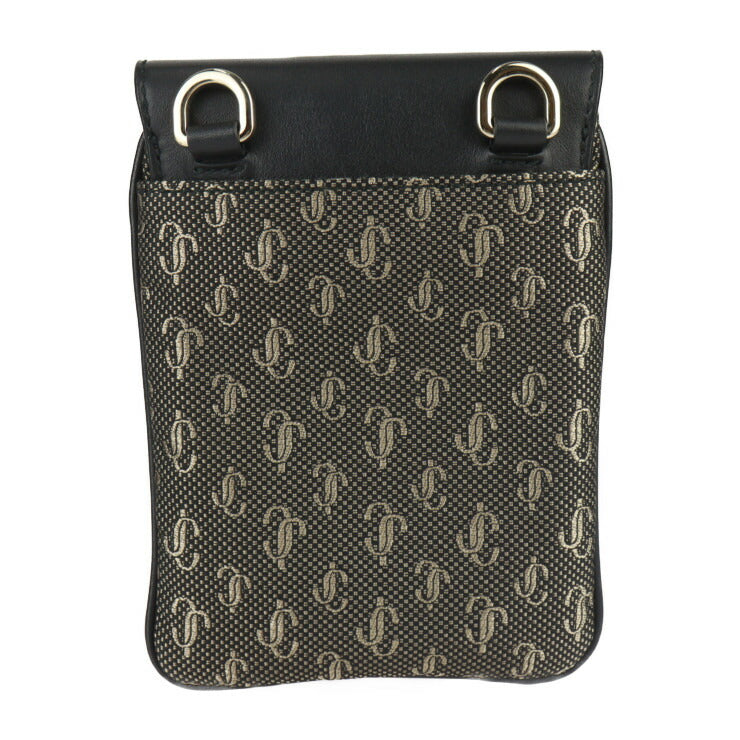 超美品 JIMMY CHOO ジミーチュウ KIMI メッセンジャー ショルダーバッグ - キャンバス レザー ブラック ゴールド ポシェット ポーチ サコッシュ