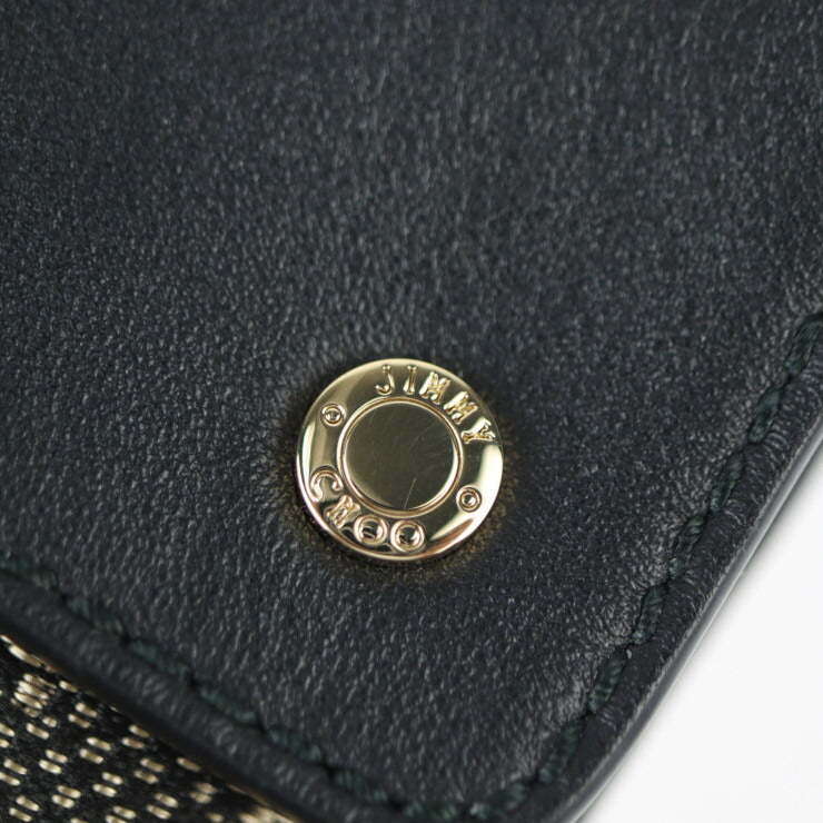 超美品 JIMMY CHOO ジミーチュウ KIMI メッセンジャー ショルダーバッグ - キャンバス レザー ブラック ゴールド ポシェット ポーチ サコッシュ