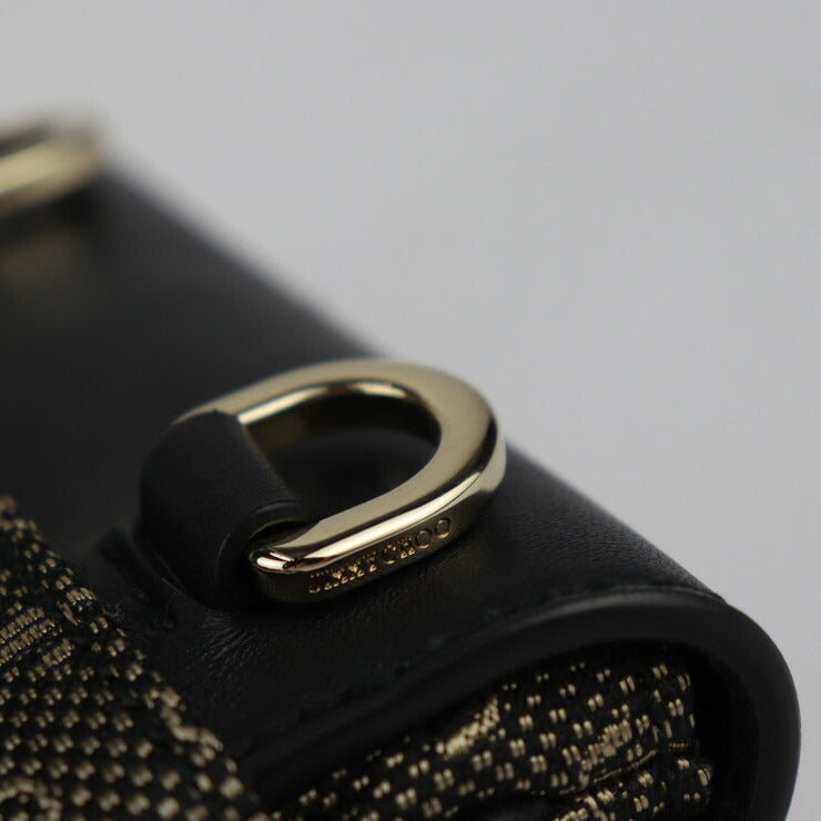 超美品 JIMMY CHOO ジミーチュウ KIMI メッセンジャー ショルダーバッグ - キャンバス レザー ブラック ゴールド ポシェット ポーチ サコッシュ